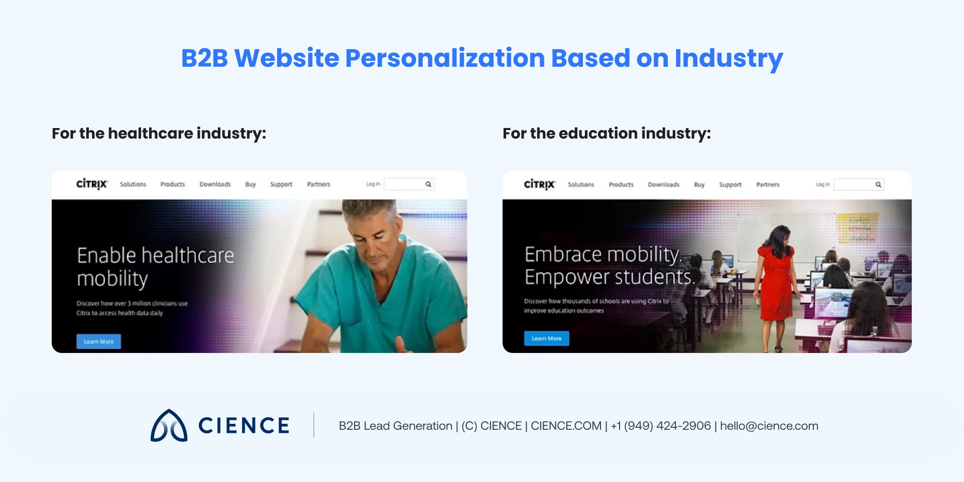Citrix example of B2B website personalization by industry segment to increase relevance and conversion rates